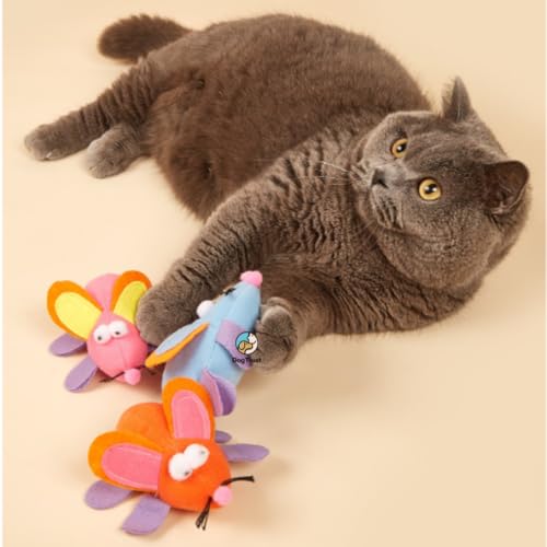 Image of Dog Trust Furry Cat Toy Mice | Interactive Mini Mouse Toys with Feather Tail for Kittens and Indoor Cats | Colorful Soft Fur Mice for Active Play & Hunting Fun
