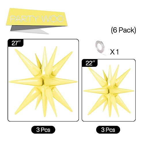 Image of PartyWoo Light Yellow Star Foil Balloons 6pcs Different Sizes Pack of 27 22 Inch Explosion Spike Mylar Balloons for Graduation Wedding Anniversary Bachelorette Engagement Birthday Party Decorations