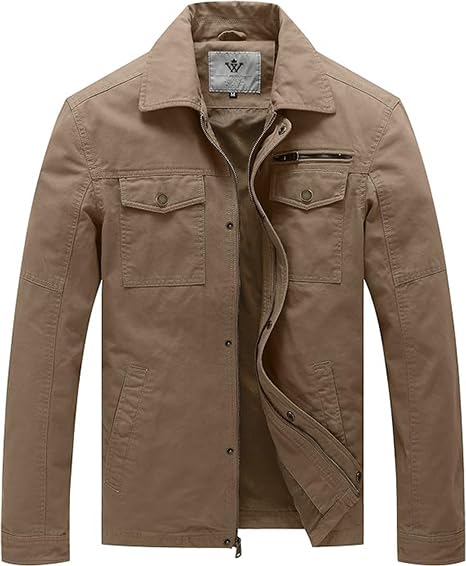 WenVen Men's Outdoor Lightweight Military Jacket Multi Pockets Khaki XL