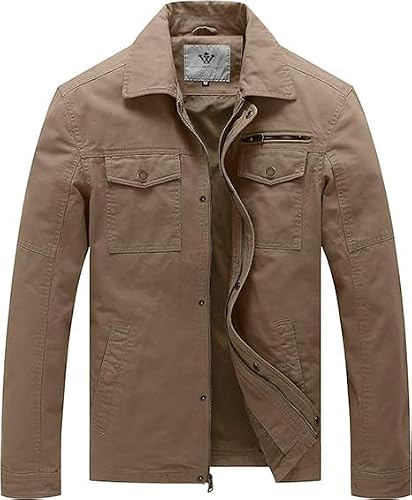 Image of WenVen Men's Outdoor Lightweight Jacket Casual Summer Jacket with Multi Pockets Military Jacket Khaki M