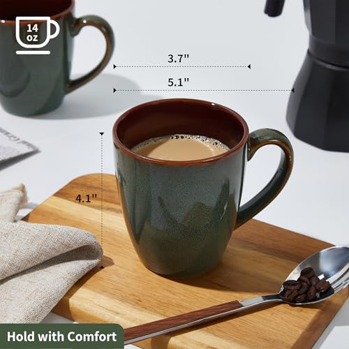 Image of Pokini Coffee Mug 14oz, Coffee Mugs Set of 6, Cups for Latte Tea Cappuccino | Reactive Glaze Coffee Mug Set, Dishwasher & Microwave Safe, Cups Set for Cocoa, Milk, Hot Chocolate or Water, Brown Green