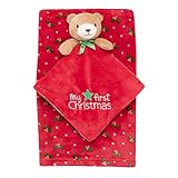 2-Piece Cuddle Plush Toy and Baby Blanket Gift Set, My First Christmas Embroidery (Red Bear, 30