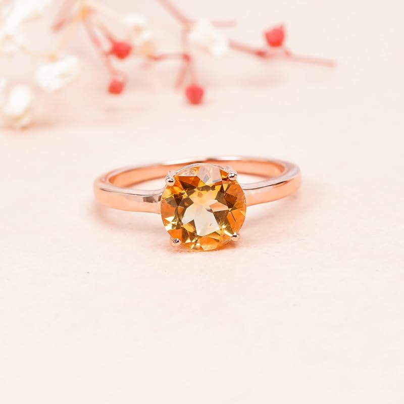 Bague solitaire argent 925 citrine ronde anti-ternissement