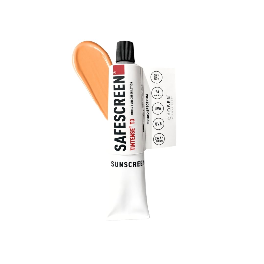 CHOSEN® SAFESCREEN® Tinted Sunscreen SPF 50 PA++++ | T3 (Beige) | In-Vivo Tested | Broad Spectrum UVA/B Protection| Lightweight | No White Cast | Sweat Proof | With Hyaluronic acid & Beet extracts | Evens & Protects, For All Skin Types | 40ml