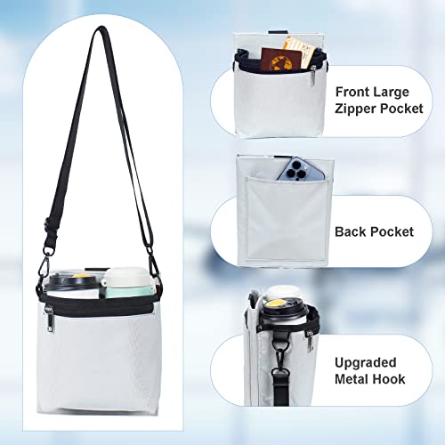 Luggage Travel Cup Holder with Luggage Straps Free Hand Drink Caddy Beverage Holder Travel Accessories Gift for Flight Attendants Businessmen Travelers Fits Roll on Suitcase Handles Light Grey2