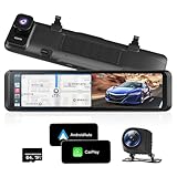FOXPARK 【Carplay/Android Auto搭載 スマホ連携】ドライブレコーダー ミラー型 進級版カーナビ カメラ再進化 4K 12インチ 大画面 前後カメラ 広角 HDR/WDR スーパー暗視機能 デジタルインナーミラー ドラレコ一体型 24時間駐車監視 Type-C電源ポート 地デジ対策済 日本語説明書 64GBメモリカード付き