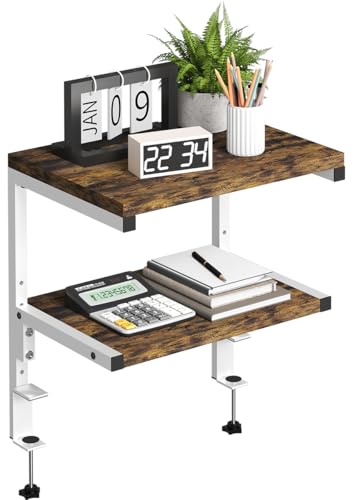 Mondazie Clamp on Desk Organizer Shelf, Heavy-Duty Desk Extender Side Table with 2-Tier Adjustable...