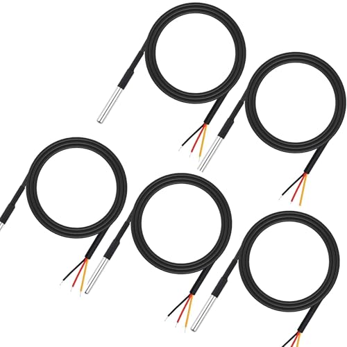 Image of Diymore DS18B20 Temperature Sensors, 5pcs 3M Waterproof Digital Probes with Stainless Steel Cable for Arduino, Raspberry Pi & Shelly Projects