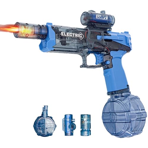 水鉄砲 電動 連射 発光誘導ランプ ウォーターガン 大容量10mの射程距離 水遊びおもちゃ 子供 大人兼用 水遊びおもちゃ 海水浴 6歳以上適用 誕生日 プレゼント ブルー