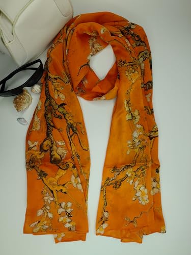 MutluHan Turkish Scarf - 100% Silk Floral Design | Burnt Orange | Luxurious and Comfortable Women’s Scarf, Perfect for Gifts and Special Occasions, Suitable for Daily, Evening and Office Wear4