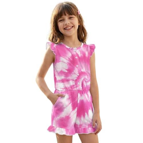 Overol para niñas con pantalones cortos y manga con volantes casual de verano