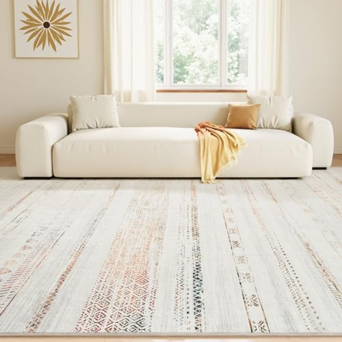 8x10 Area Rugs for Living Room Machine Washable Rug Distressed Indoor Carpet Neutral Moroccan Boho Rug Ultra Soft Area Rug for Bedroom Dining Room Playroom Office, Multi-Color