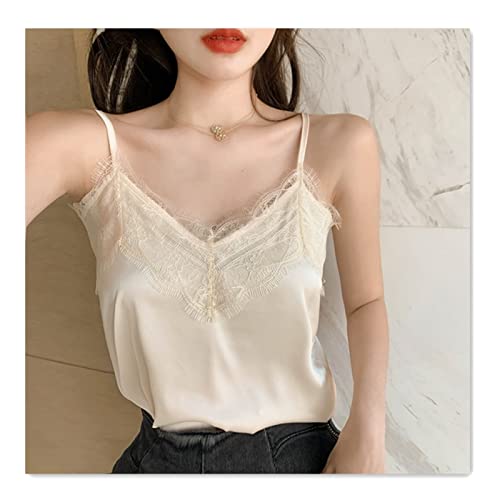V Pesh Cetin Tank Top Women Slik Summer Lace Tops S-4xl (Color : Apricot, Size : 4XL)