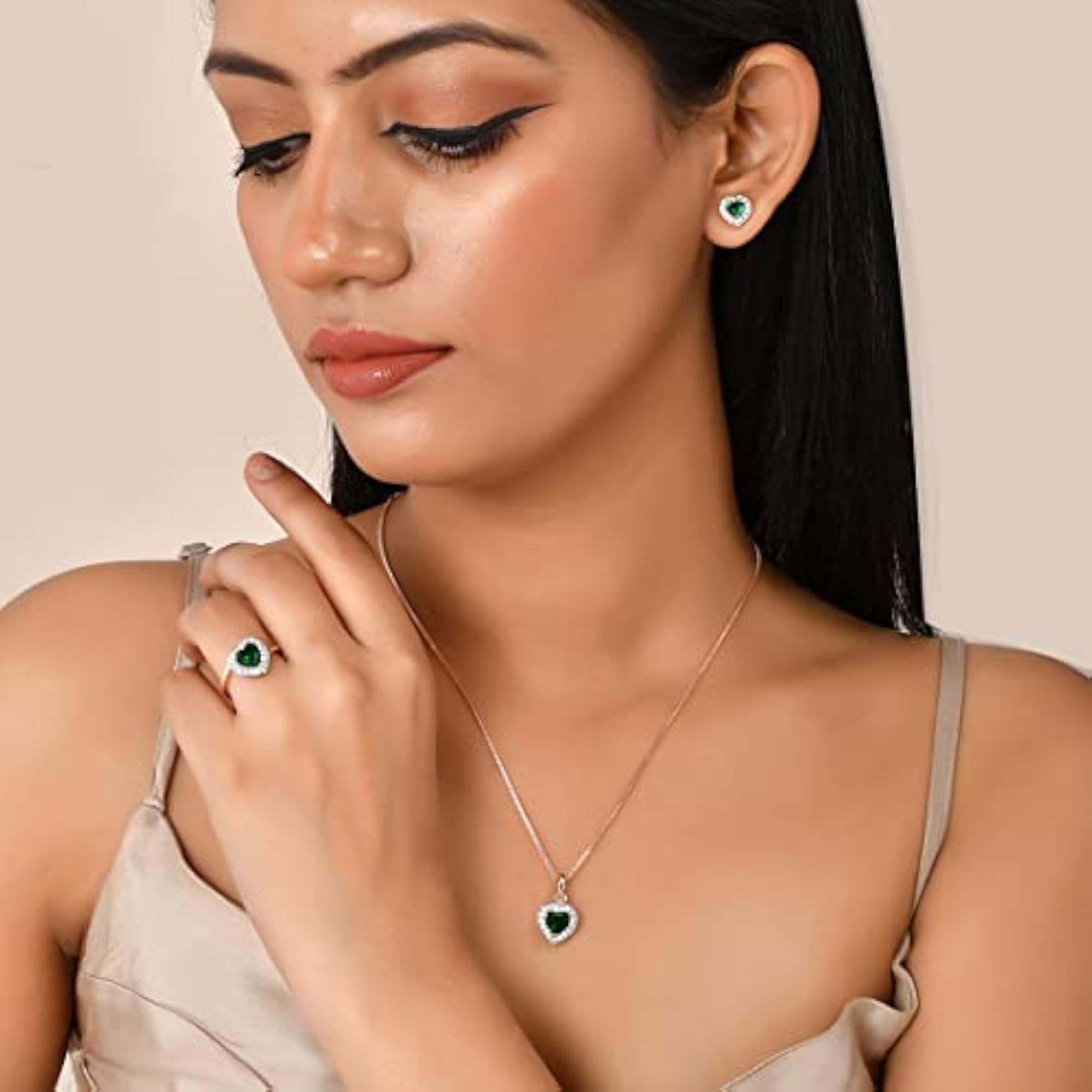 Women's Green Heart Shaped Zirconia Box Set