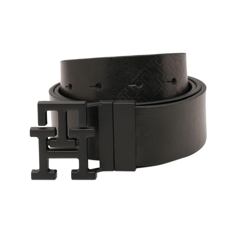 Image of Tommy Hilfiger Men's Pursat Reversible Leather Belt - Th Monogram Buckle - For Classic Styling & GentleMen's Gift | Ideal for Gifting