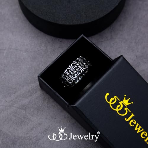 555Jewelry Stainless Steel Rings Men 10MM Cross Rings for Men Chrome Hearts Ring Wedding Band Vintage Retro Gothic Biker Christian Rings for Men US Size 7-133