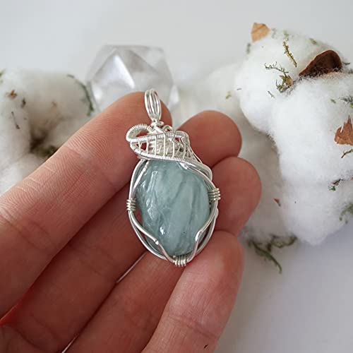 Raw Aquamarine Necklace - Light Blue Aquamarine Pendant - March Birthstone Jewelry - Silver Necklace - 24 Inch Sterling Silver Plated Chain #TOP5