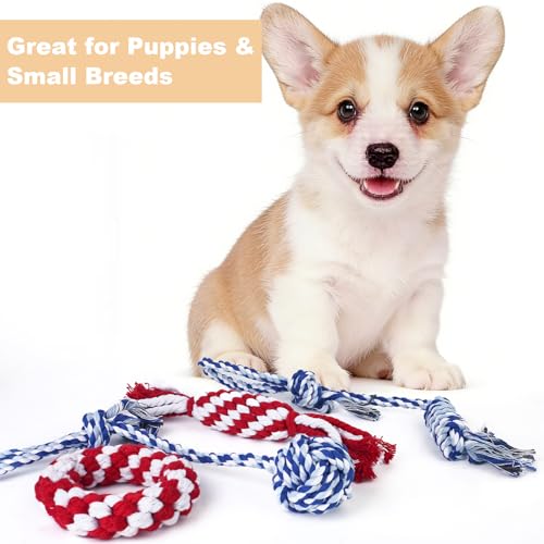 Image of Depets Dog Rope Toys for Small Dogs, 4-Pack Durable Puppy Rope Chew Toys for Teething, Puppy Tug of War Interactive Toy, Washable Knot Dog Toy for Dental Care & Anxiety Relief