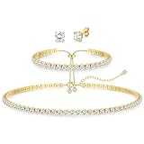 Diamday Conjunto de Joyas Hipoalergénico Para Mujer Collar Tenis Pendientes y Pulsera Con Poste de Plata Esterlina 925 Ideal Para Boda Damas de Honor Fiesta Accesorios de Vestir
