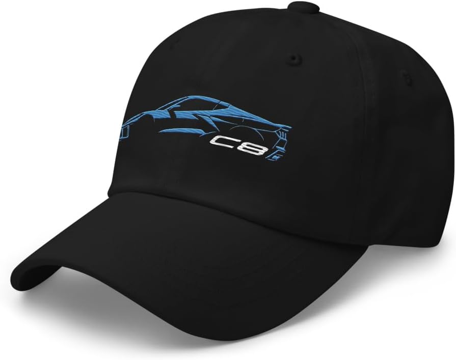 2024 Sports Car C8 dad hat for Sports Car Drivers Rapid Blue Minimalist Silhouette Custom Cap