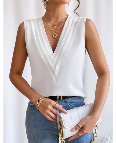 Sleeveless Chiffon Tops for Women Summer Triple V-neck T Shirts Business Office Dressy Outfit Blouse4
