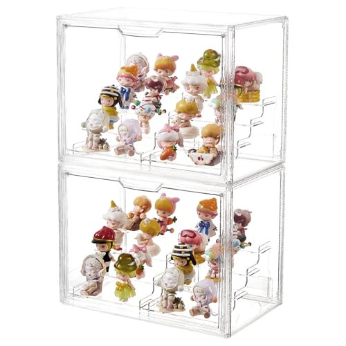 Image of 4 Tiers Clear Acrylic Display Case, Plastic Storage Bins with 2 Display Risers and Magnetic Door,Stackable Display Box for Figures Showcase (XLarge -4 Tier-2 Pack)