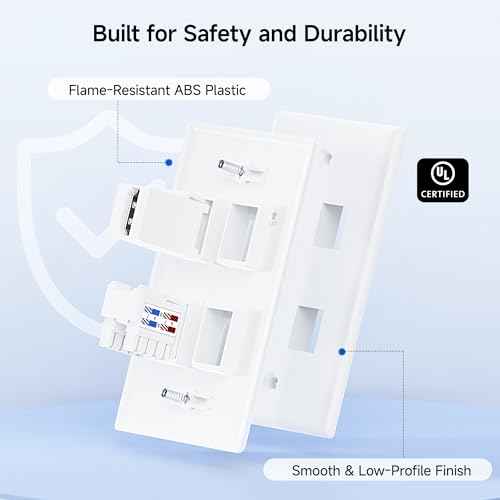 Image of [UL Listed] Cable Matters 10-Pack Low Profile 4-Port Keystone Wall Plate | RJ45 Wall Plate, for Keystone Jacks, White