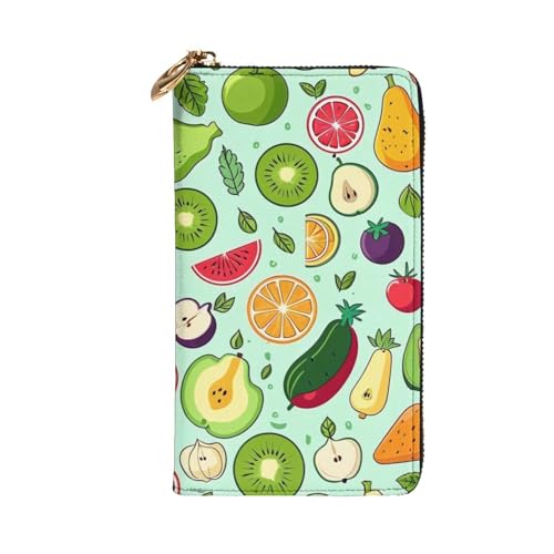 Women's Long Cash Wallet, PU Leather Elegant Clutch Change Purses with Zipper, Travel, Gifts (Fresh Fruits and Vegetables Print)2