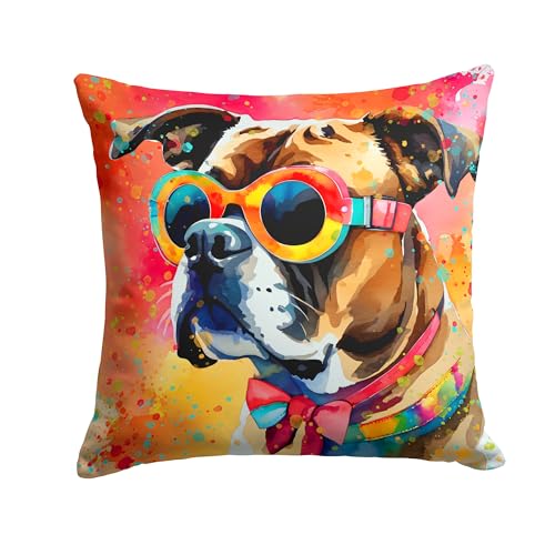 Caroline's Treasures DAC2473PW1818 Boxer Hippie Dawg Fabric Decorative Pillow Machine Washable, Indoor Outdoor Decorative Pillow for Couch, Bed or Patio, 18Hx18W