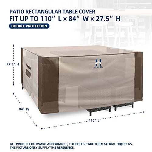 Hamler Patio Furniture Covers, Rectangular Patio Heavy Duty Table Cover, 420D Tough Oxford Cloth Waterproof Outdoor Dining Table & Chairs General Purpose Furniture Cover 110" L X 84" W X 27.5" H #TOP2