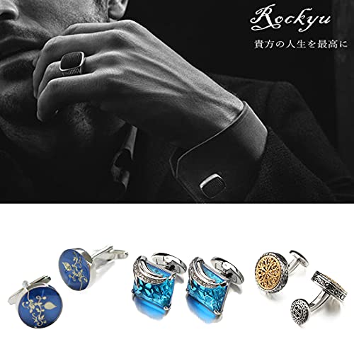 Mancuernillas para hombre Rockyu patrón japonés acero miniatura 6