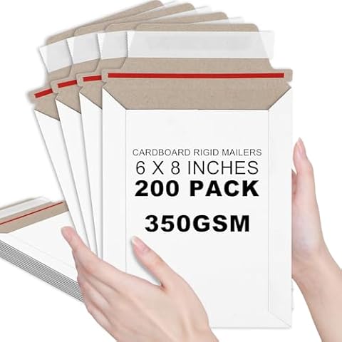 party greeting 200 Pcs 6 x 8 Inch Rigid Mailers Self Adhesive Stay Flat Rigid Envelopes Cardboard Mailers CD Shipping Mailers Mailing Envelopes for Protecting Shipping Photo Documents Gift Cards Cover