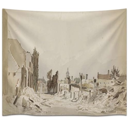 Vintage Ruined Village Landscape Tapestries Rustic Minimalist Aesthetic Wall Art