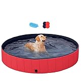 Yaheetech Piscina para Perros y Gatos PVC Plegable Bañera para Mascota Animales Grandes en Interiores y Exteriores XXL:160 x 30cm/Rojo