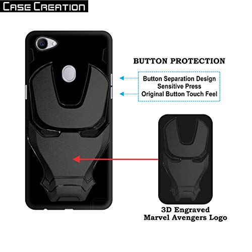 Image of COVERLY Official 3D Touch Feel Trending Marvel Avengers Logo Mask Soft Rugged Grip Silicone Iron Man Super Power Cartoon Movie Engraved Silicone Matte Back Cover for Oppo F7 - Black