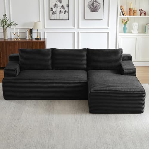 Sapgaks Canapé d'angle Convertible en L avec Poches latérales,canapé 3 Places en Velours côtelé,Assise Profonde,Canapé Convertible modulable pour...