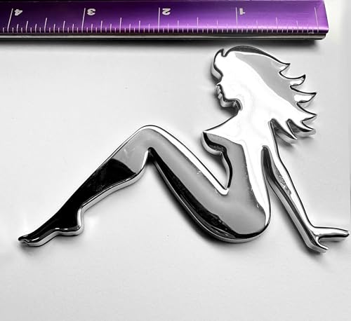 Image of Two Pieces of 3D Premium Chrome Lady Trucker Girl Badges Emblems with Adhesive Backing