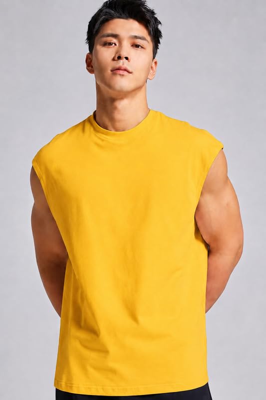 Image of Men Solid Sleeveless T-Shirt with Crew Neck for Gym, Sports and Casual Wear