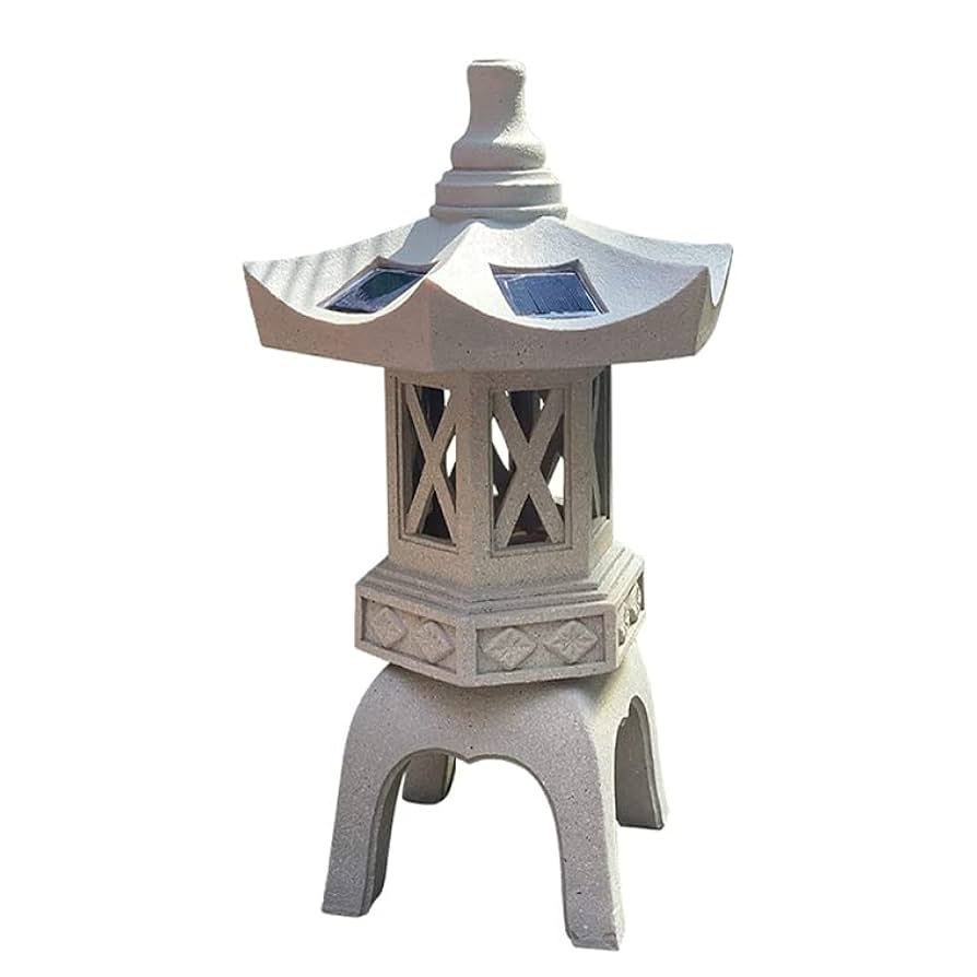 中型和風石材灯籠 DENKO HOME 灯篭 石灯篭 光る ソーラー とうろう 和風 灯籠 中型