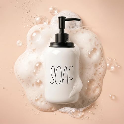 Image of Decor & More Modern Ceramic Soap Dispenser | 500ml Liquid Handwash Dispenser White with Removable Pump | Handwash Bottle for Kitchen & Bathroom | Bathroom Soap Dispensers