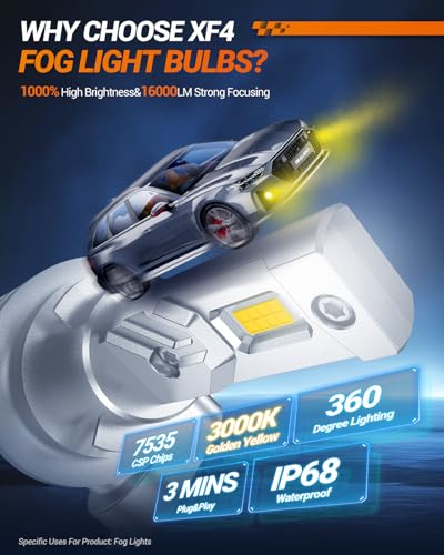 Image of SEALIGHT H11 LED Fog Lights Bulbs Yellow or DRL 16000LM Brightness, H16 /H8 Fog Lamps 3000K Amber Light Strong Penetration, 2024 Upgrade Liquid-cooled Copper Tubing H16 Fog Lights for Truck, Pack of 2