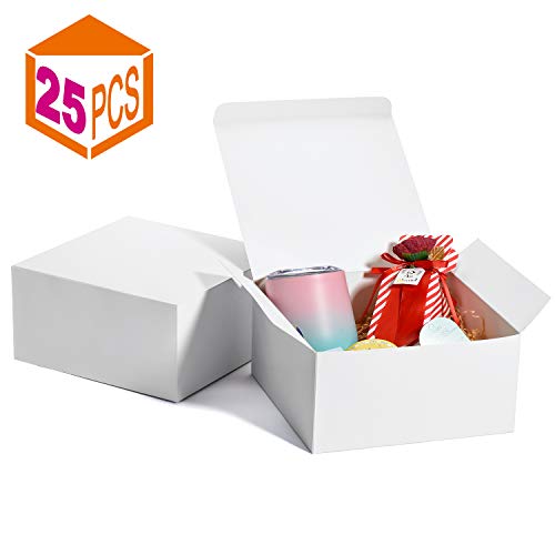 MESHA Cardboard Gift Boxes 25 Pcs-8X8X4in Favor for Bridesmaid Proposal/Birthday/Party/Wedding, Kraft Paper Present Packaging Box with Lids, Decorative Gift Wrap Boxes Bulk for Crafting/Cupcake -White