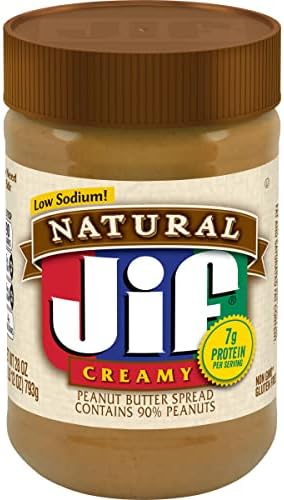 Jif Natural Creamy Peanut Butter Spread, 28 Ounces, Contains 90% Peanuts