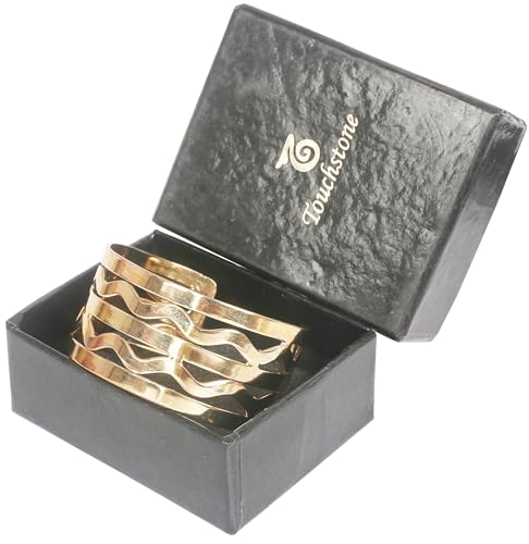 Image of Touchstone Indian Bollywood Desire Brass Base Exotic Workmanship Free Size Cuff Bracelet in Antique Gold Or White Or Copper Tone for Women.
