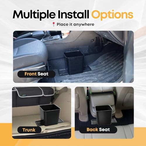 Image of Car Trash Can with Stability Wings - Leakproof Portable Garbage Bin for Fabric & Rubber Mats - Compact Durable Plastic Auto Organizer for Cars, SUVs, Trucks (Black, Small)