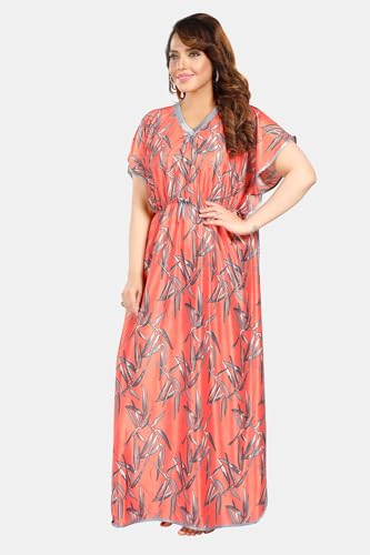 Fabme Women's Printed Satin Kaftan Nighty, Maxi