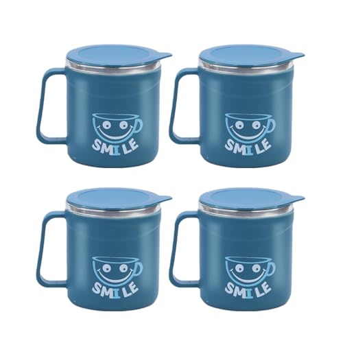 Image of ATTRO Happy Mug Set of 4-Comes with Double Wall Inner Stainless Still & Lid Stylish Cup Ideal for Hot Coffee, Tea - 300ml-Blue