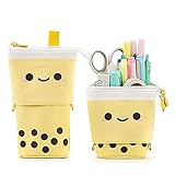 Milktea Cute Standing Pencil Case for Kids, Pop Up Pencil Box Makeup Pouch, Stand UP Christmas Gift kids Pen Holder Organizer Cosmetics Bag, Kawaii Stationary (Yellow)
