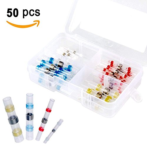 Lötverbinder Schrumpfverbinder, Ubegood Lötverbinder Sortiment Schrumpfverbinder Kabelschuhe Quetschverbinder Set [4 Größen, 50 Stück] Kann ideal in Marine und Automobilanwendungen eingesetzt