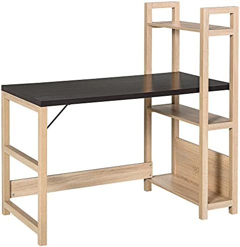 HOMCOM Computer Desk with shelves Office Desk Workstation, Writing Desk Computer PC Laptop Table Workstation, Black Wood Grain